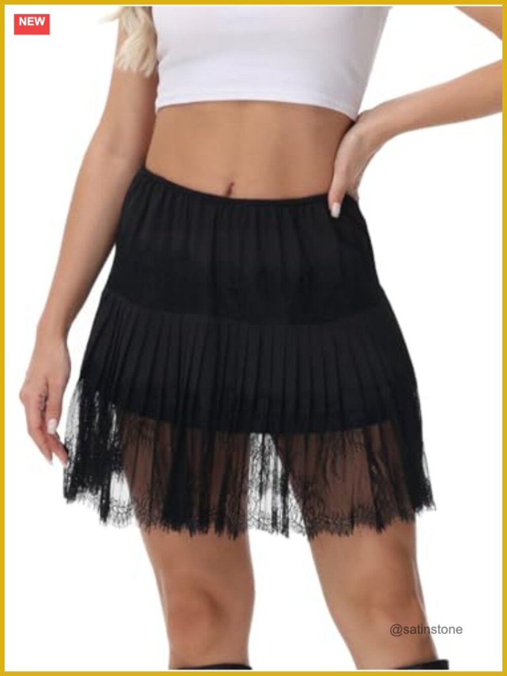 Lace Shirred Skirt Extender for Women Half Slip A-Line Flowy Mini Shirt